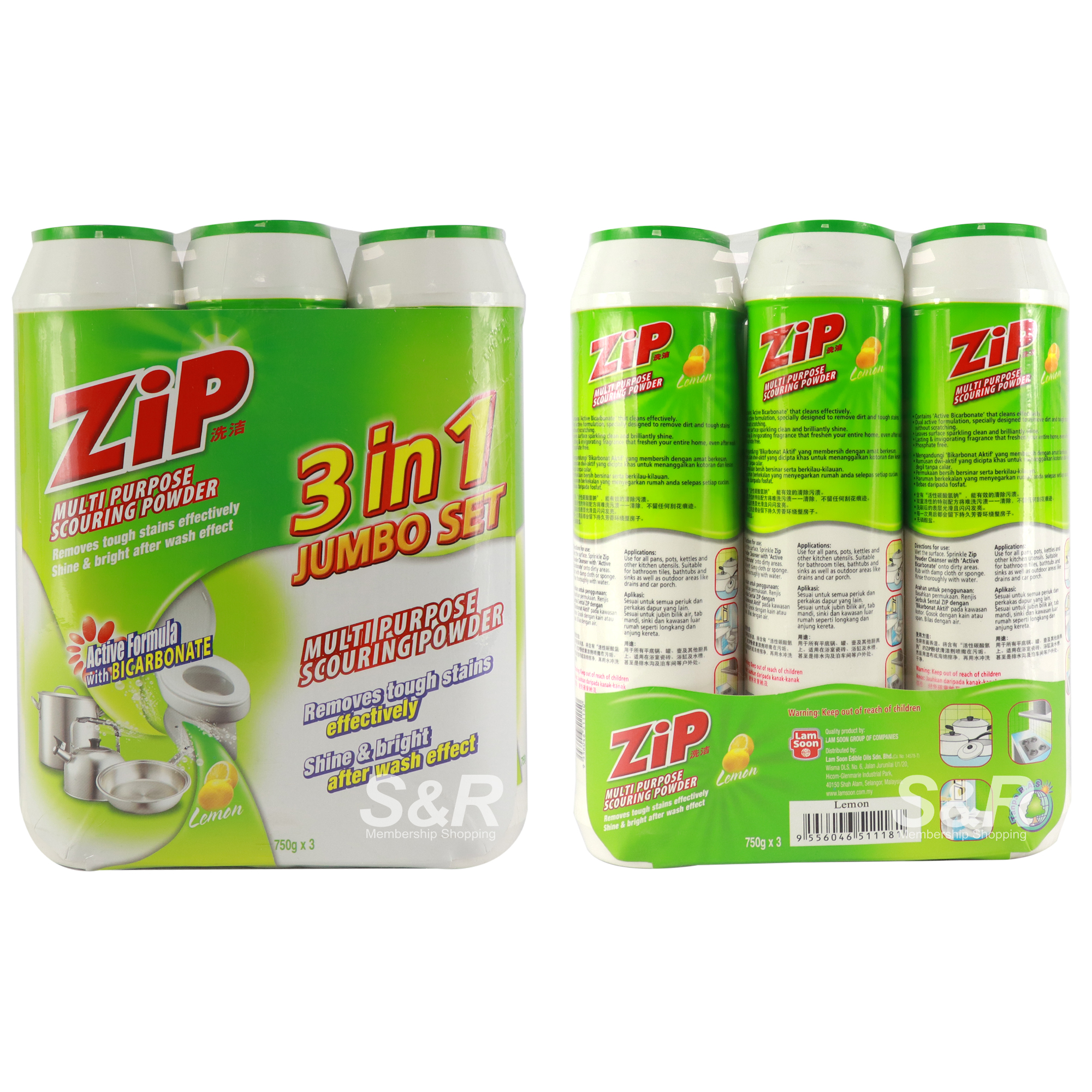 Zip Multi-Purpose Scouring Powder 3 in 1 Jumbo Set Lemon Scented
