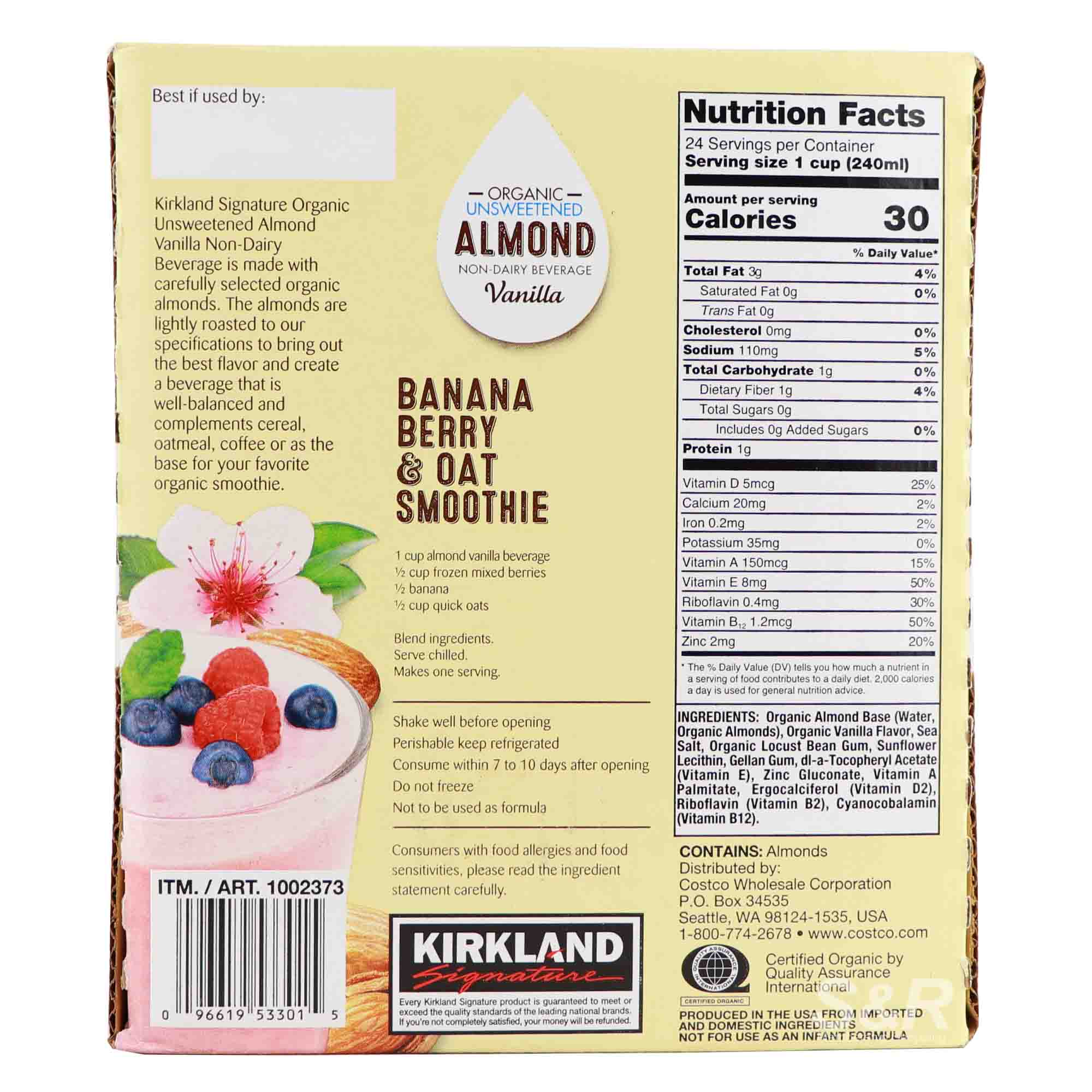Kirkland Signature Organic Unsweetened Almond Vanilla