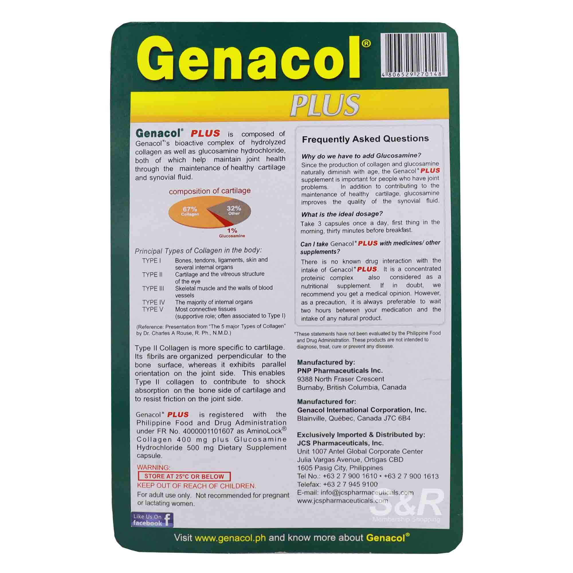 Genacol Plus AminoLock Collagen plus Glucosamine 90 capsules