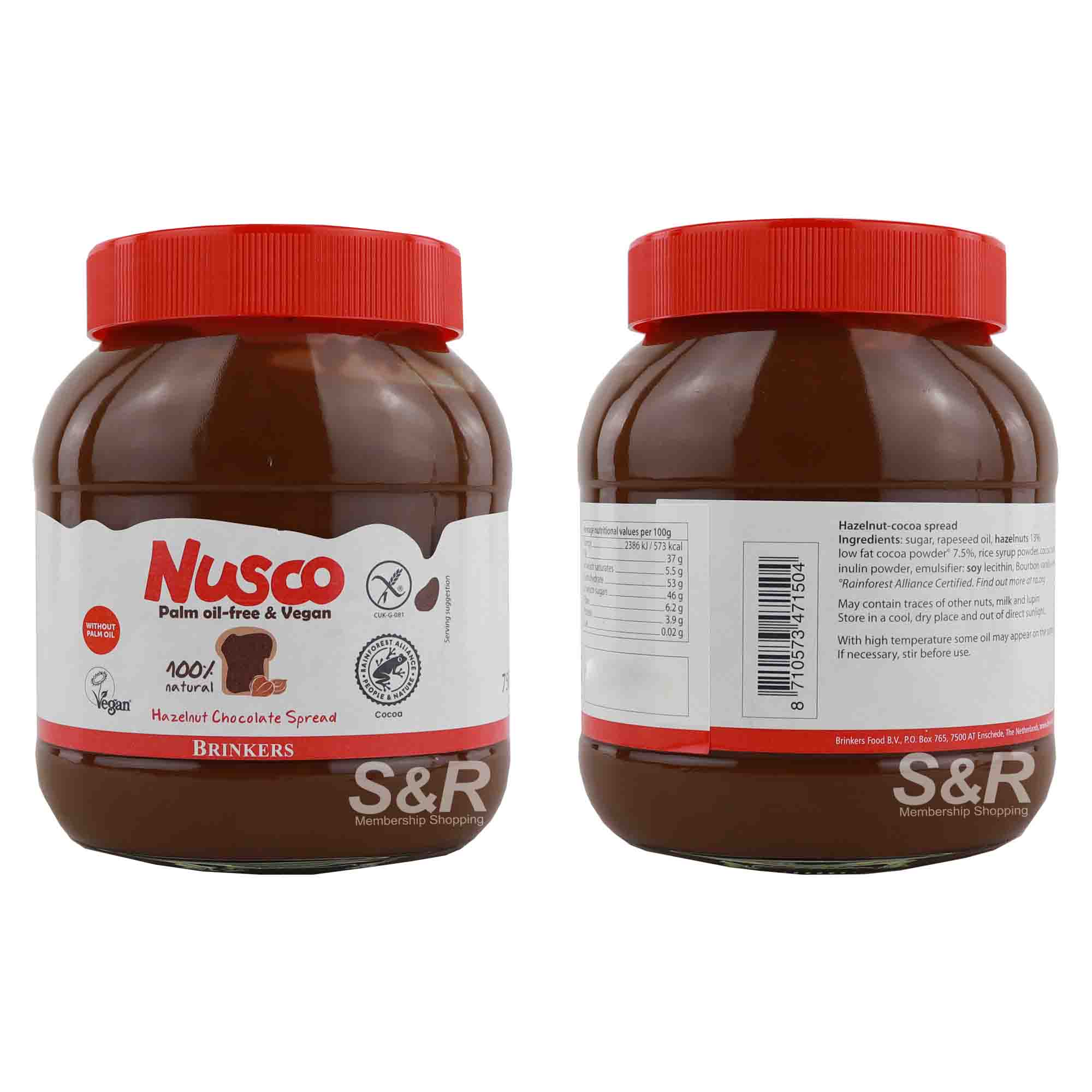 Nusco Palm OilFree and Vegan Hazelnut Chocolate Spread 750g