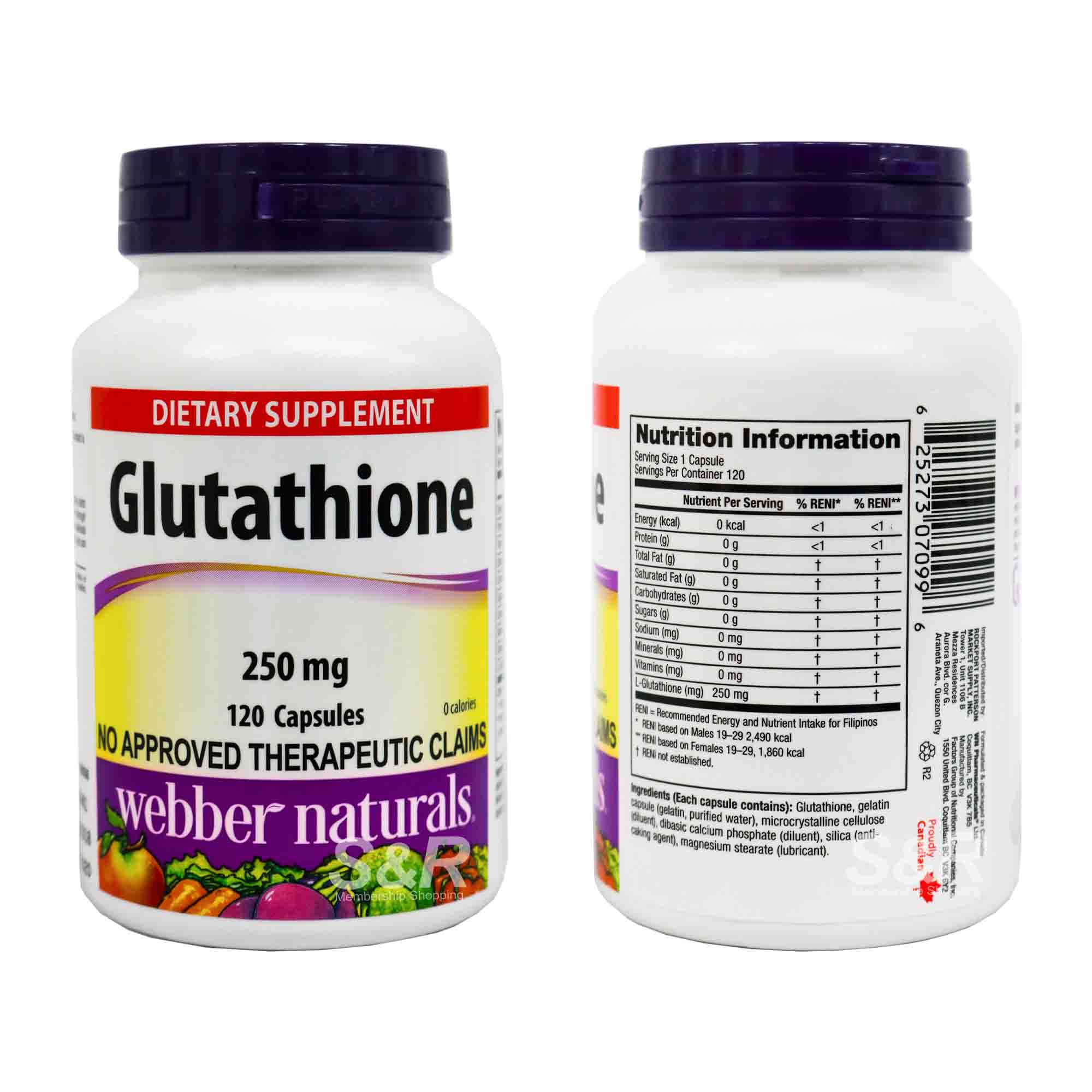 ber Naturals Glutathione 250mg 120 capsules