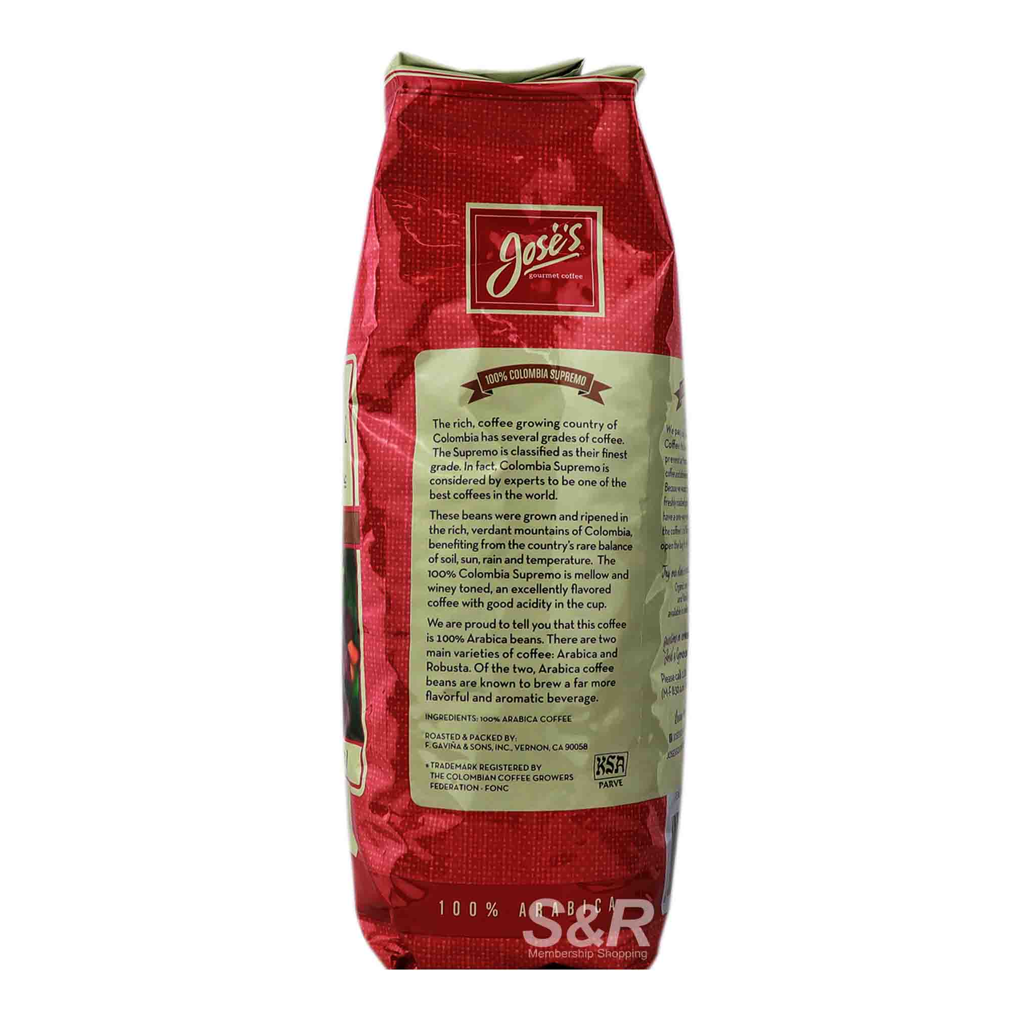 Jose's Gourmet Coffee Whole Bean 100 Colombia Supremo Medium Roast 1.36kg