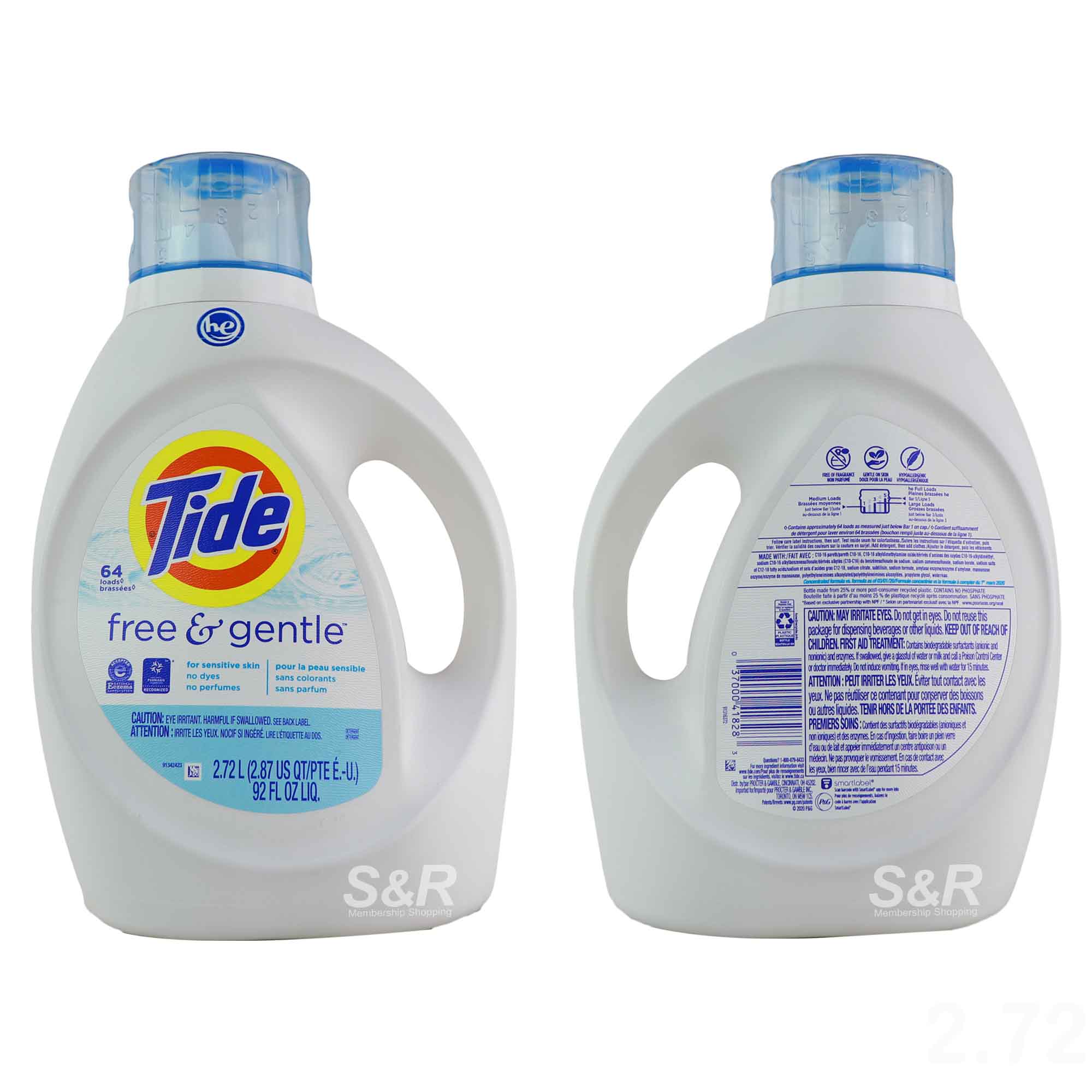 Tide Free and Gentle Liquid Laundry Detergent 2.72L