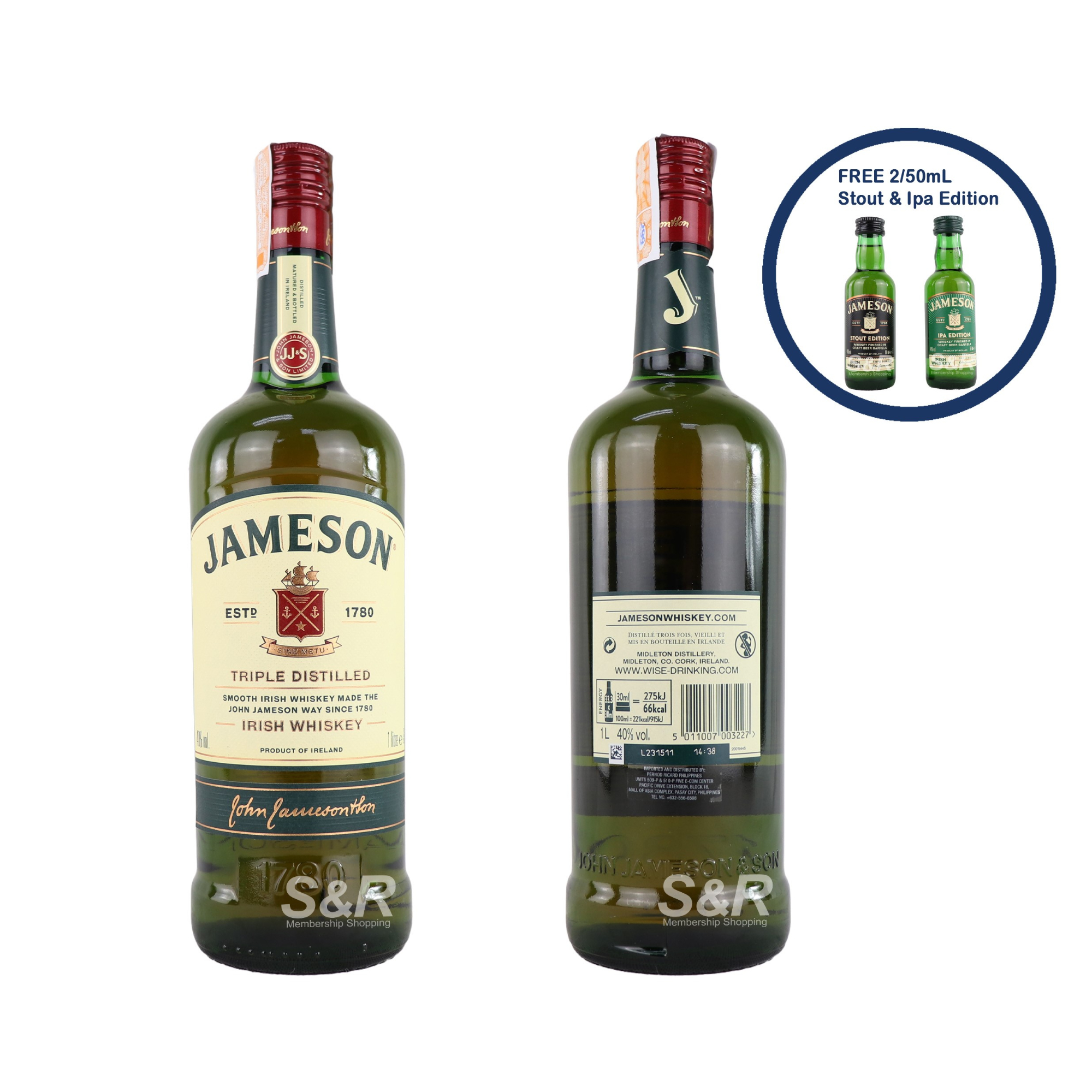 Jameson Irish Whiskey Value Pack 1L