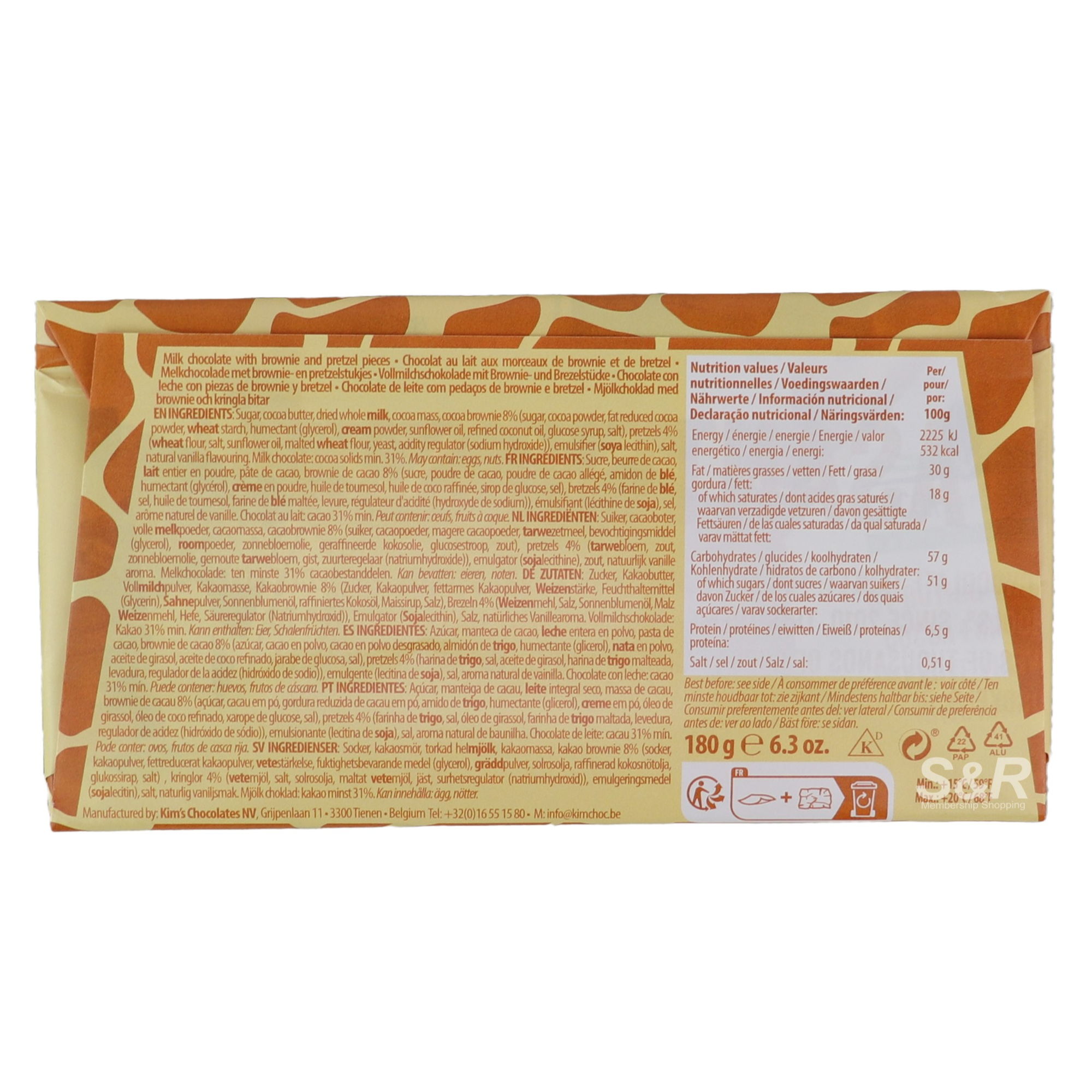 Cachet Brownie & Pretzel Milk Chocolate Bar 180g