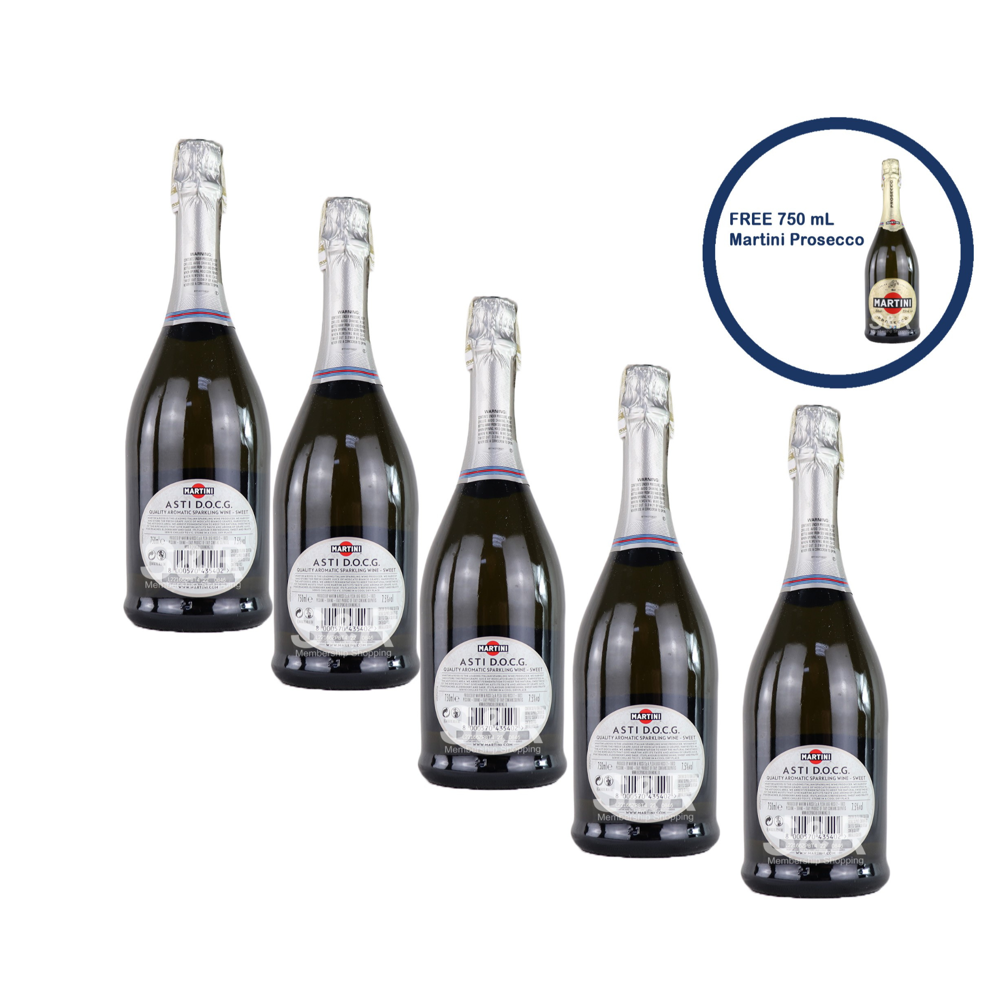 Martini Asti Spumante Sparkling Wine Value Pack (750mL x 5pcs)