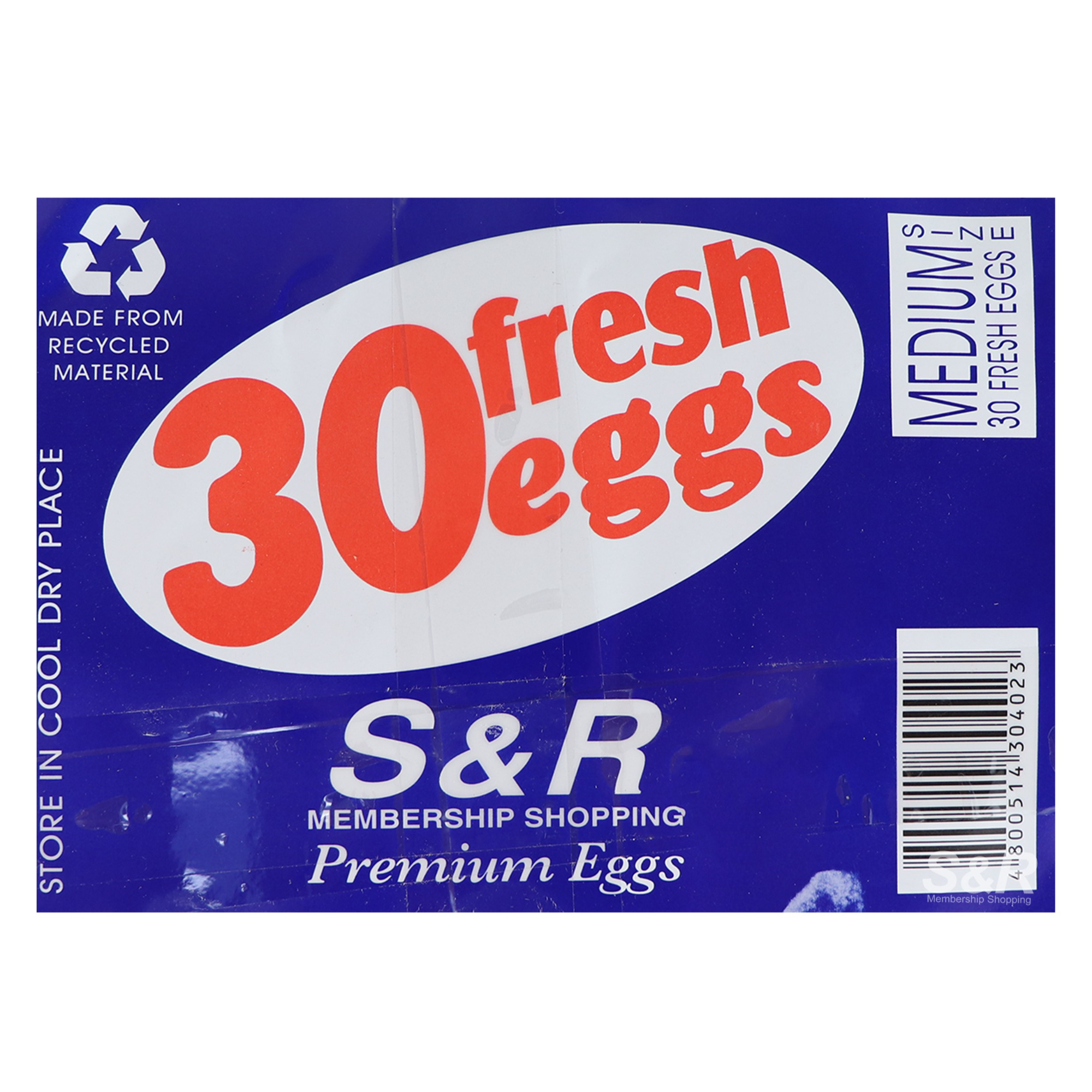 S&R Premium Fresh Medium Eggs 30pcs