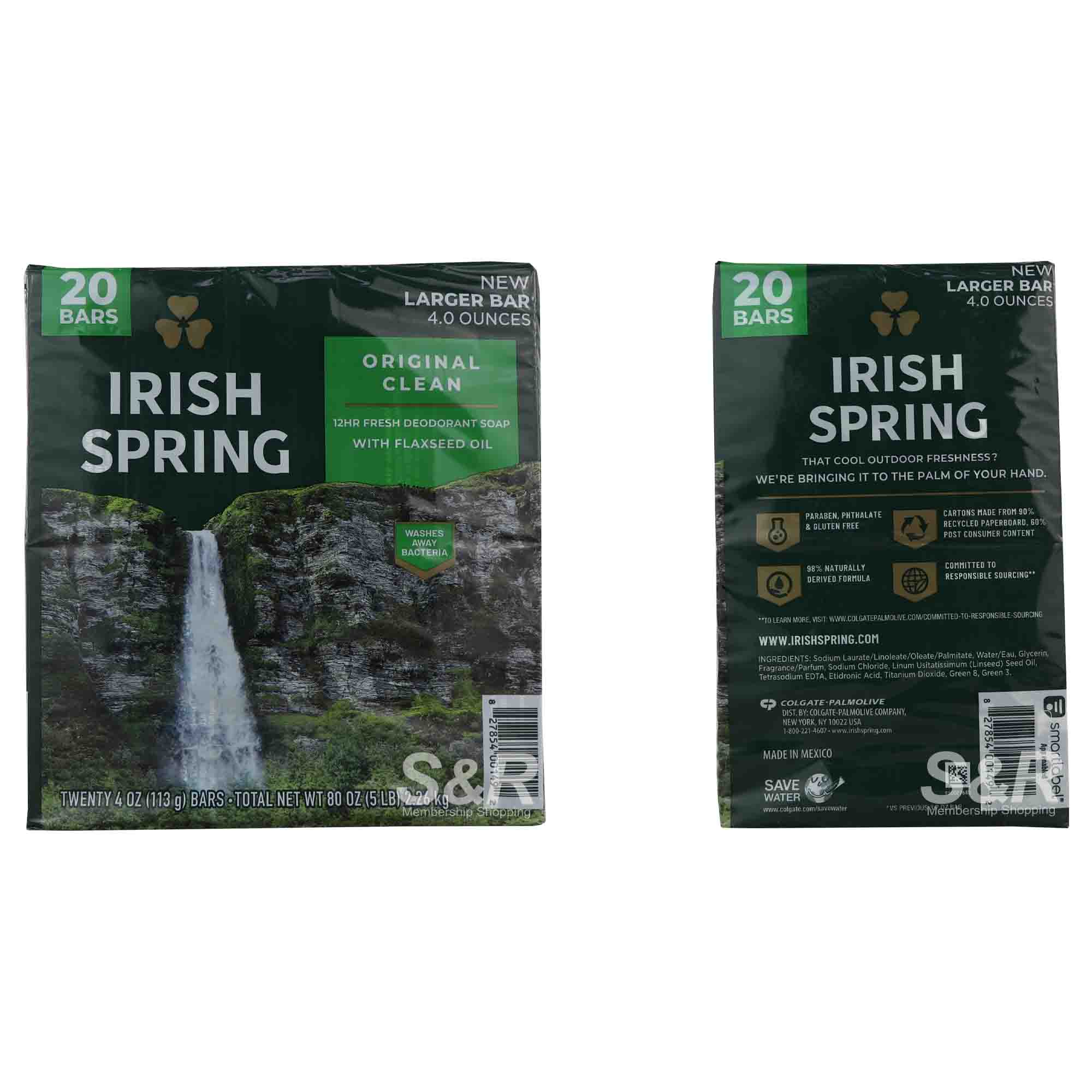 Irish Spring Original Clean Deodorant Bar Soap (113g x 20pcs)