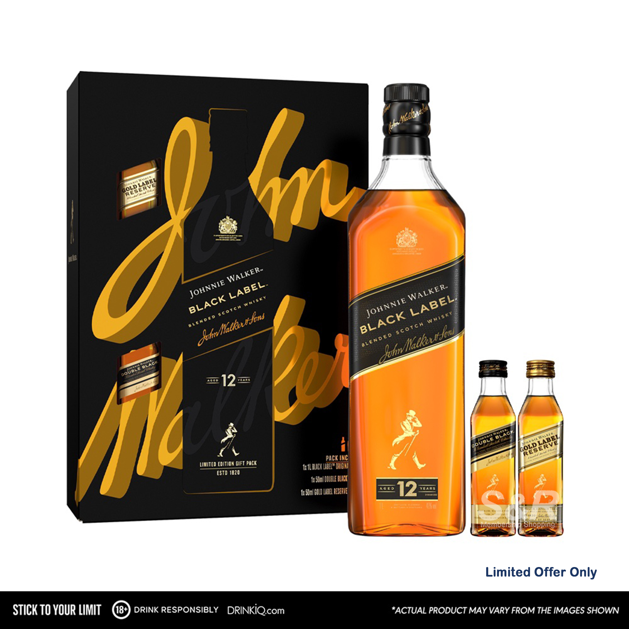 Johnnie Walker Black Label Blended Scotch Whisky Value Pack 1L