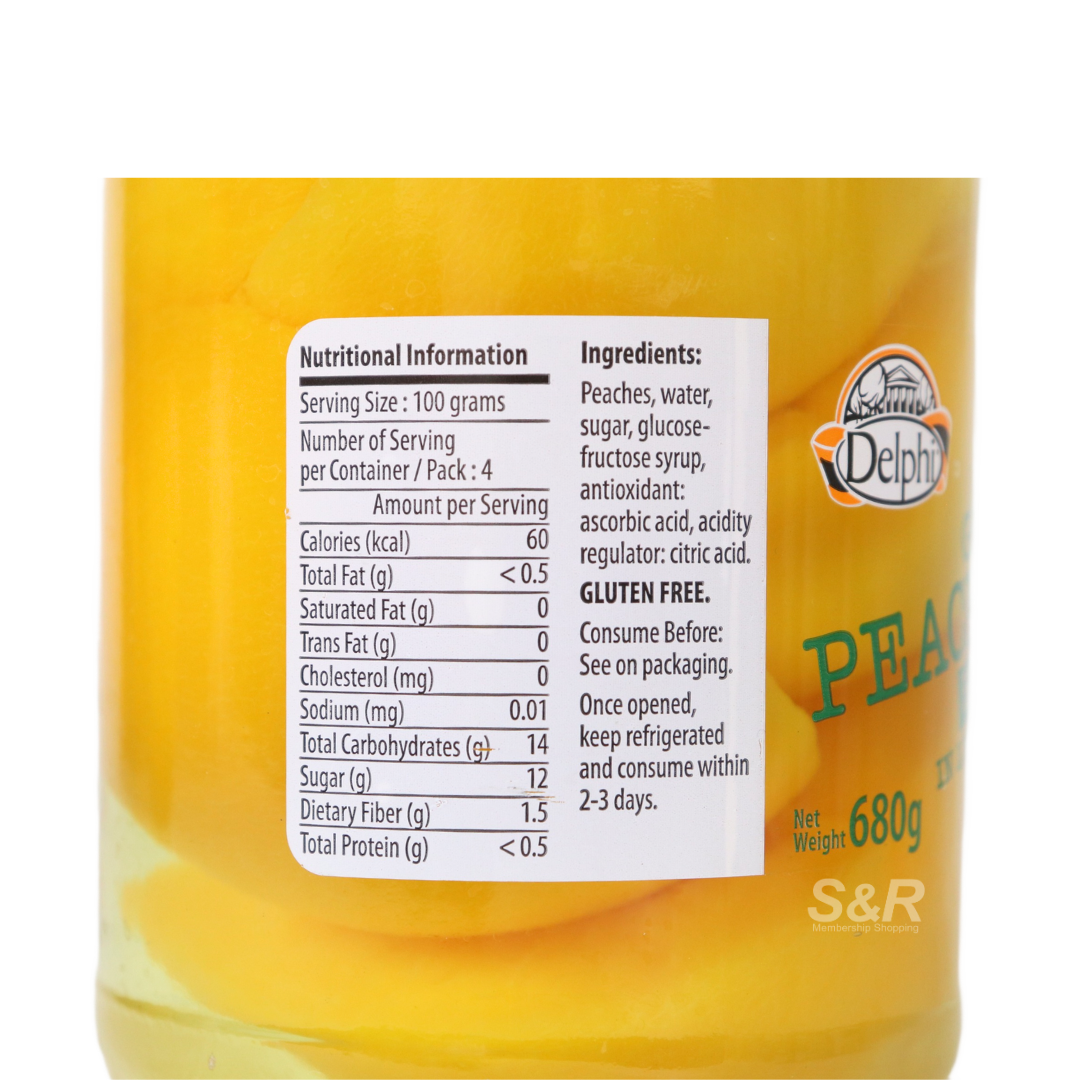 Delphi Greek Peaches Halves in Light Syrup 680g